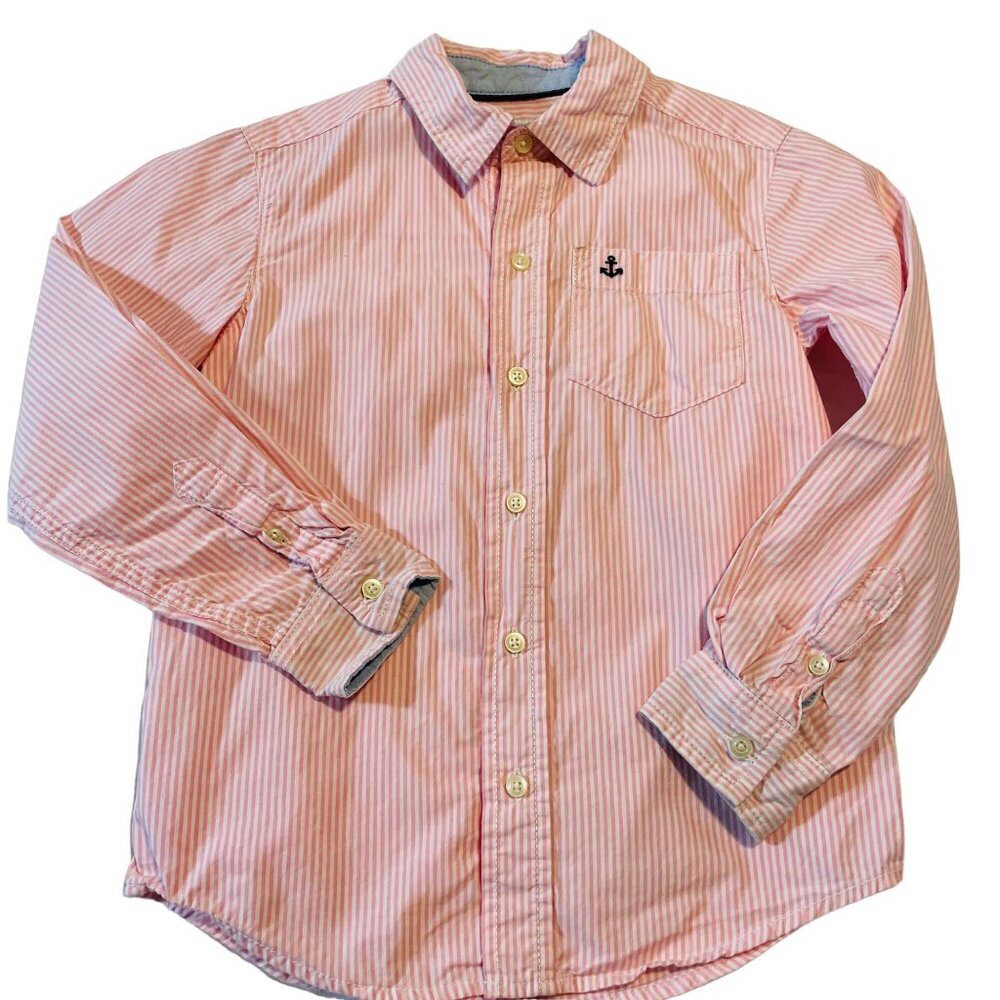 Carter's Boy Pink Striped Button-Down Shirt Long Sleeve Size 6